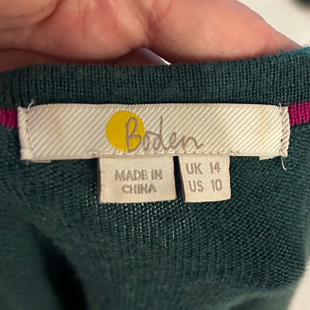 Boden 100% Wool Green Sweater Button Down Cardigan - Size 10 - Picture 12 of 14